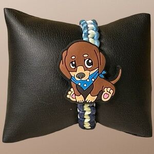 Dog, puppy, pet, adjustable friendship bracelet; puppy wearing blue bandana